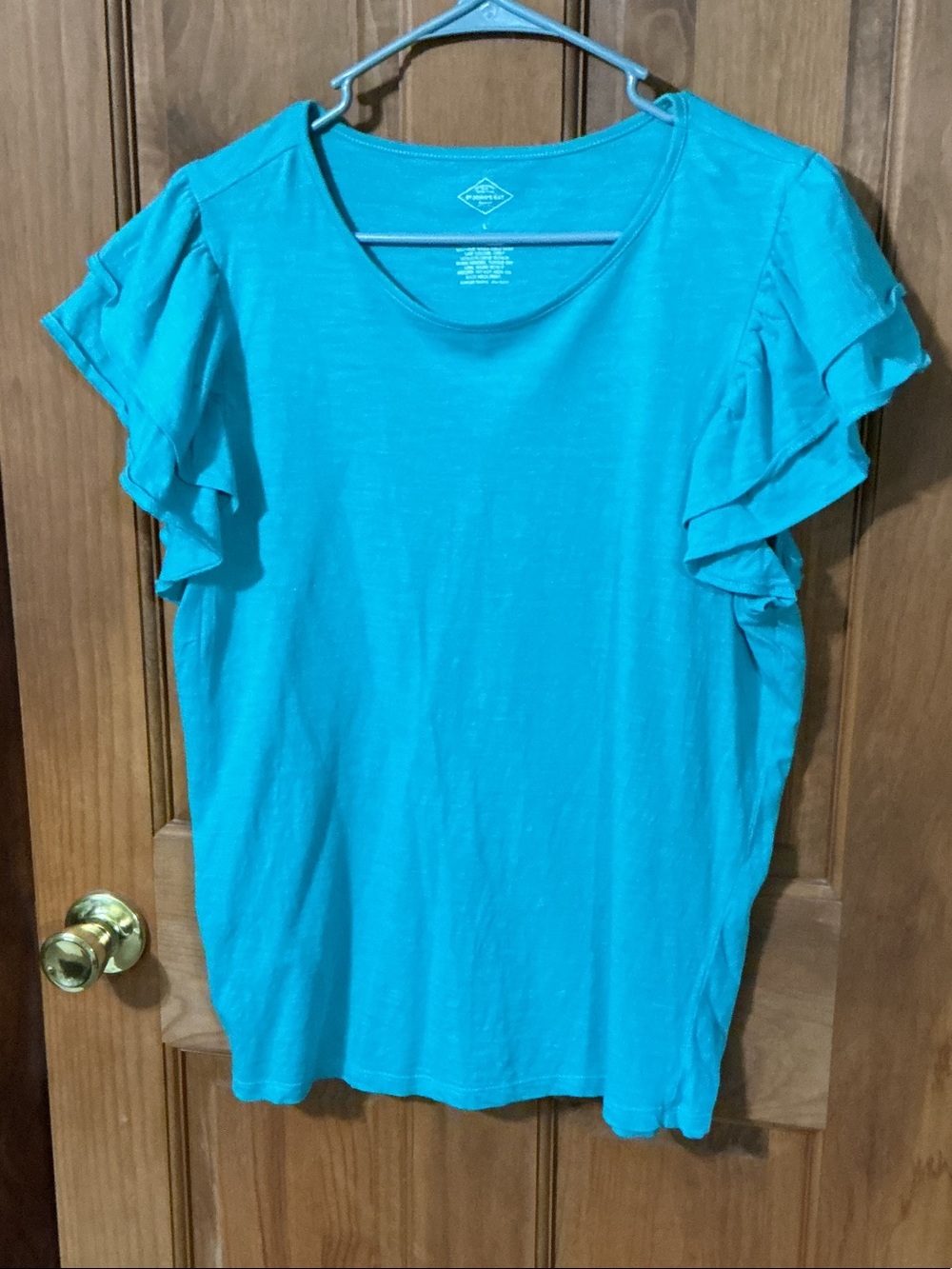 St. John's Bay Teal Ruffle Sleeve Short Sleeve Tee